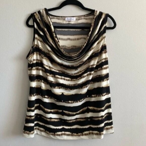 Calvin Klein Cowl Neck Patterned Tank Top Blouse - XL in Earth Tones - Picture 1 of 3